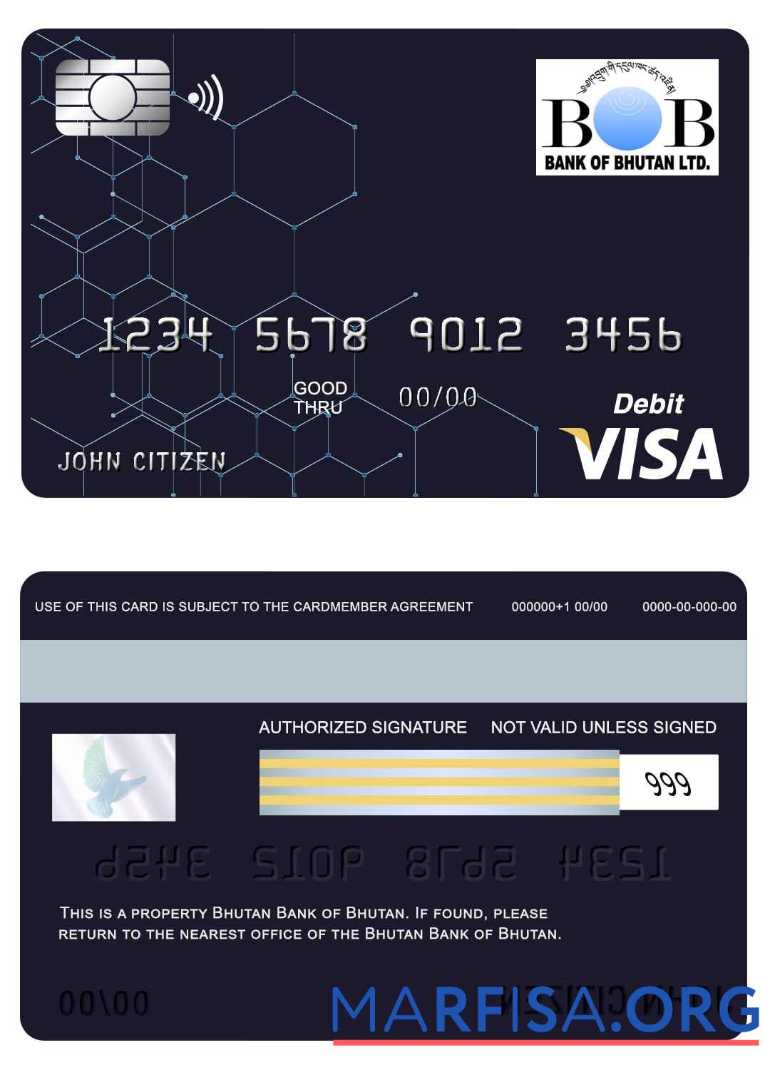 Blank Bhutan Bank of Bhutan visa card template